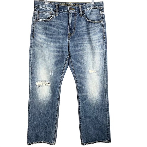 American Eagle Outfitters Other - American Eagle Jeans Mens 33 Blue Distressed Straight Leg Medium Wash Denim